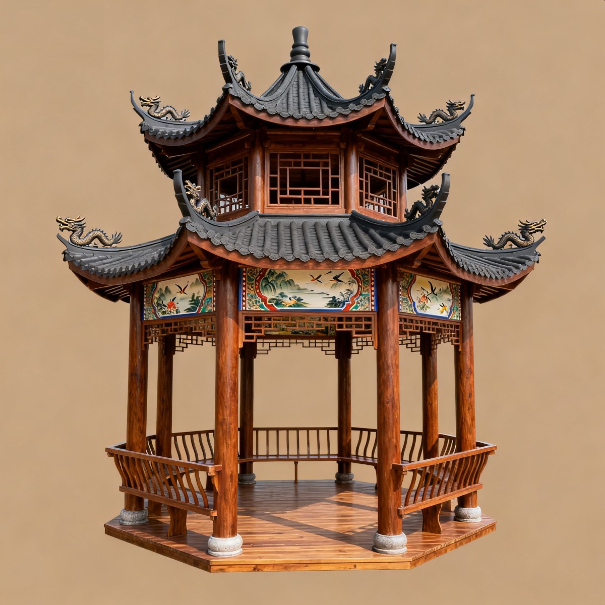 河北仿古风格防腐木凉亭,实木凉亭,木亭